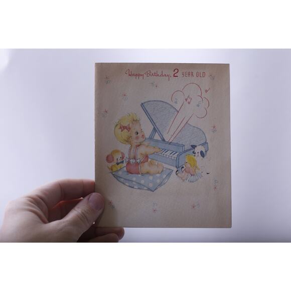 Adorable Child playing Fortepiano, 2-Year-Old Birthday, Greeting Card, Used - Picture 1 of 2